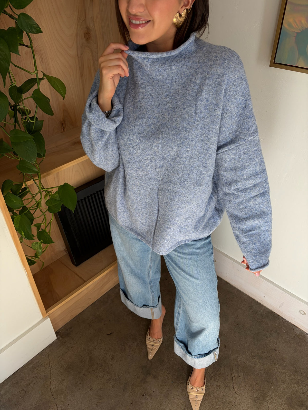 Soft Focus Mock Neck ( Dusty Blue )