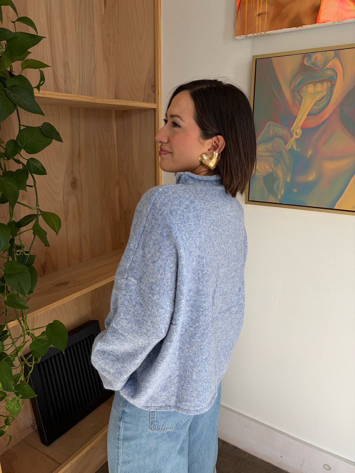 Soft Focus Mock Neck ( Dusty Blue )