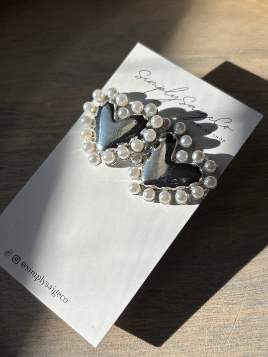 Pearl Heart Earrings